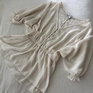Forever 21 Cream Button-Front Peasant Blouse